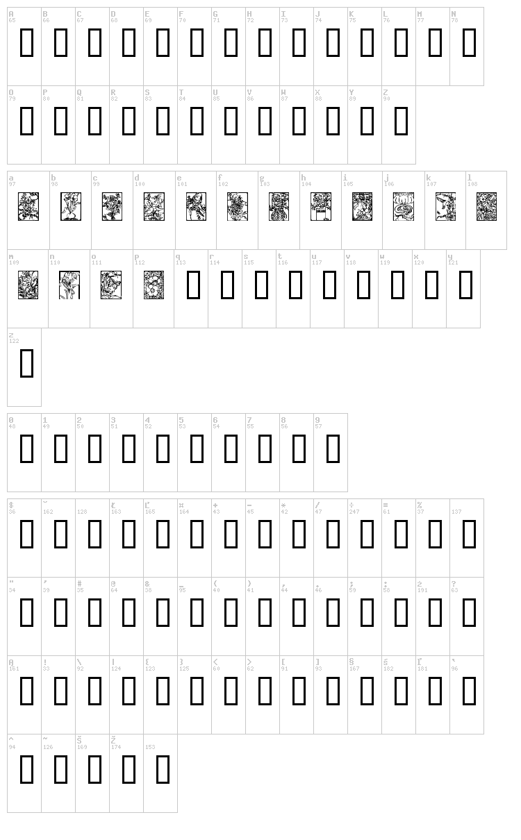 Art Nouveau Flowers font map